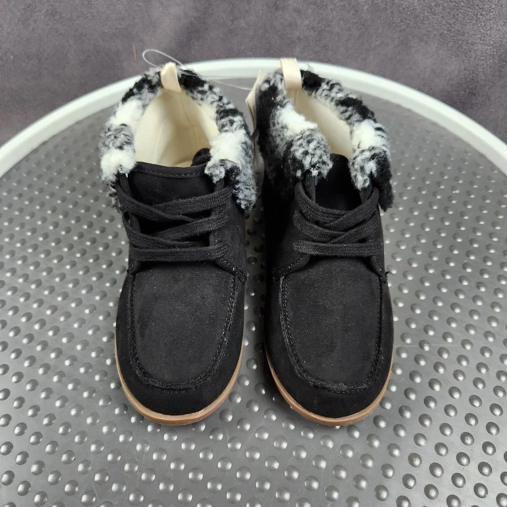 Gap Kids Moccasin Boot Boys Size 11 Black‎ Faux Suede Plaid Cuff Lined